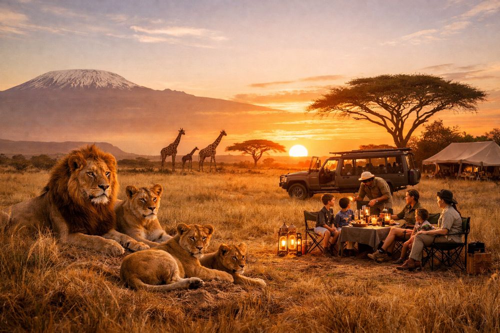 Lions sitting near people - AI Image